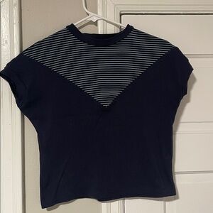 Freddies of Pinewood Short Sleeve Navy Blue with Light Blue Stripes Chevron Top